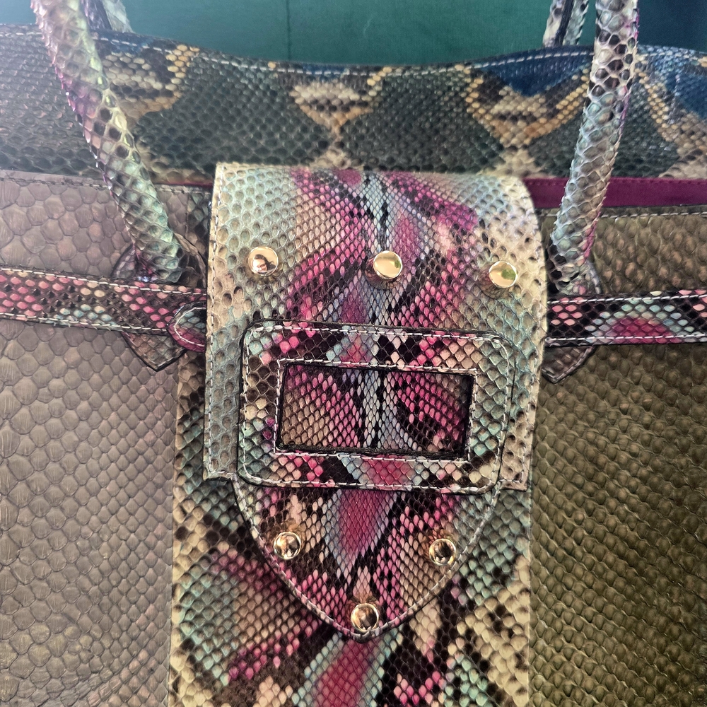 Genuine Multicolored Python Large Crossbody Handb… - image 2